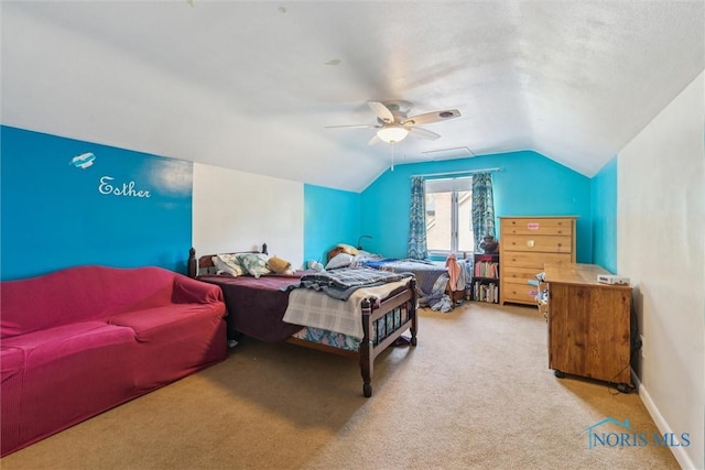 3448 Corey Rd, Toledo, OH 43615 - bedroom featuring carpet, vaulted ceiling, and a ceiling fan