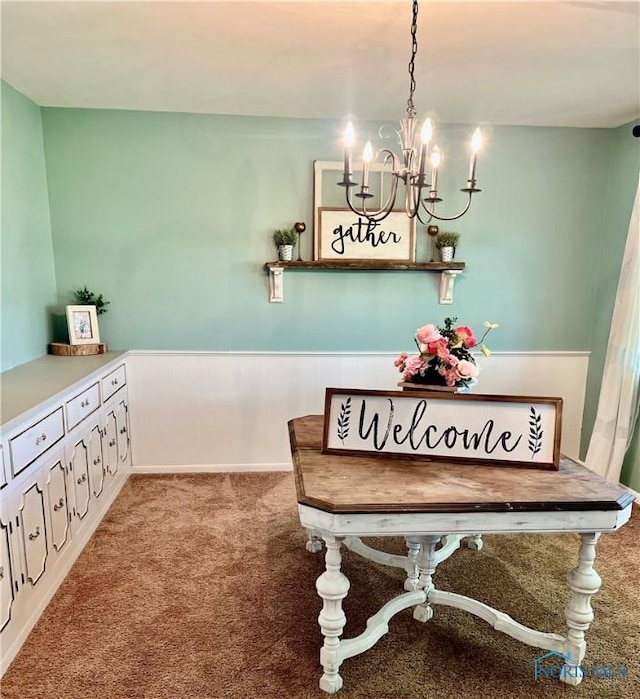 12982 State Route 34, Bryan, OH 43506 - dining area with carpet and a chandelier