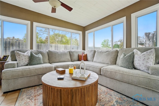 5036 Trellis Way, Sylvania, OH 43560 - living area with plenty of natural light, a ceiling fan, and light tile patterned floors
