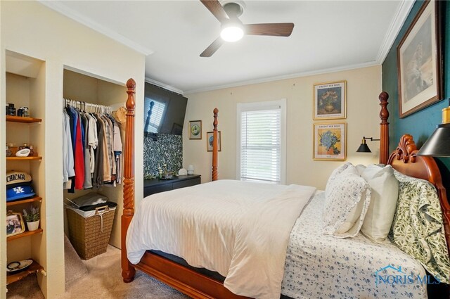 5036 Trellis Way, Sylvania, OH 43560 - carpeted bedroom with ornamental molding, a closet, and a ceiling fan