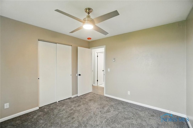 20161 Locust St, Weston, OH 43569 - unfurnished bedroom featuring carpet, baseboards, a closet, and a ceiling fan