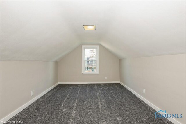 214 Meekison St, Napoleon, OH 43545 - additional living space featuring baseboards, dark carpet, and lofted ceiling