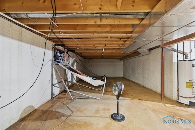 unfinished basement with water heater