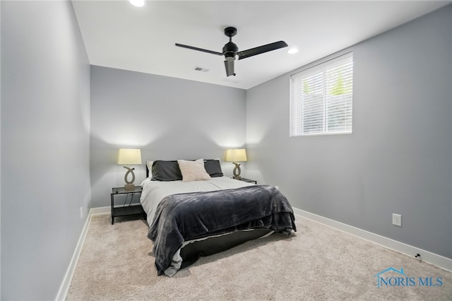 8440 E Woodland Trl, Findlay, OH 45840 - carpeted bedroom featuring baseboards, recessed lighting, and a ceiling fan