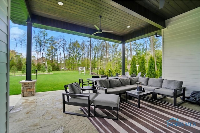 8440 E Woodland Trl, Findlay, OH 45840 - view of patio / terrace with outdoor lounge area and a ceiling fan