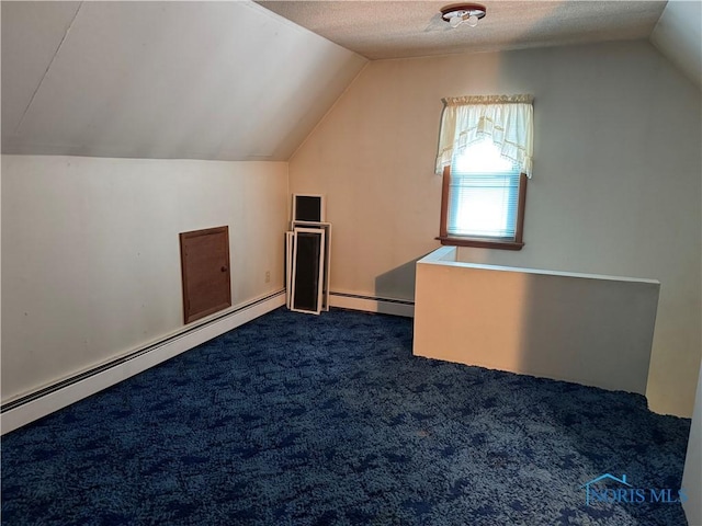 165 5th St, Mcclure, OH 43534 - bonus room with vaulted ceiling, dark carpet, baseboard heating, and a textured ceiling