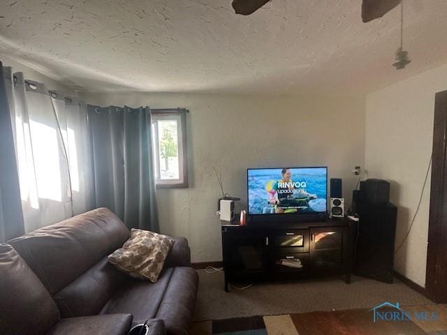 2111 Elm St, Toledo, OH 43608 - living area featuring carpet, a textured ceiling, and baseboards