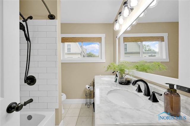 340 W 3rd St, Perrysburg, OH 43551 - bathroom featuring toilet, plenty of natural light, washtub / shower combination, and double vanity