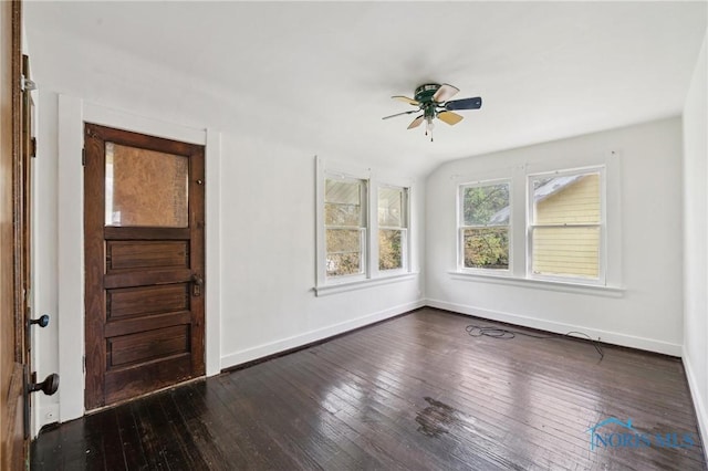 1908 Parkdale Ave, Toledo, OH 43607 - foyer entrance featuring a ceiling fan, dark wood-style flooring, and baseboards