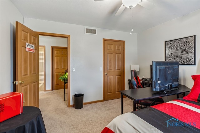 9704 Monto Ln, Findlay, OH 45840 - bedroom featuring carpet flooring, baseboards, a ceiling fan, and an office area