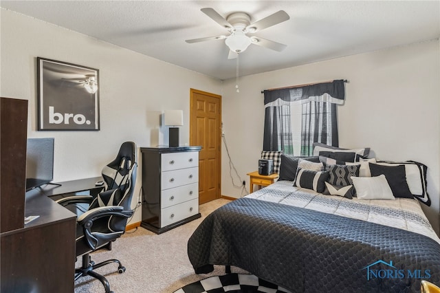 9704 Monto Ln, Findlay, OH 45840 - bedroom with light carpet, an office area, baseboards, and a ceiling fan