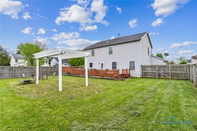 9704 Monto Ln, Findlay, OH 45840 - rear view of property featuring a pergola, a deck, and a fire pit