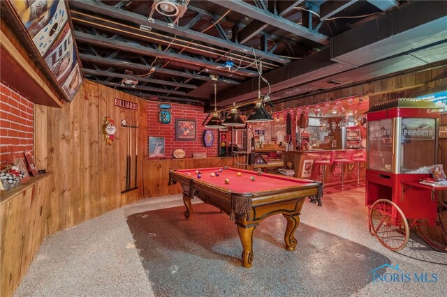 9704 Monto Ln, Findlay, OH 45840 - rec room with wood walls, billiards table, and a bar