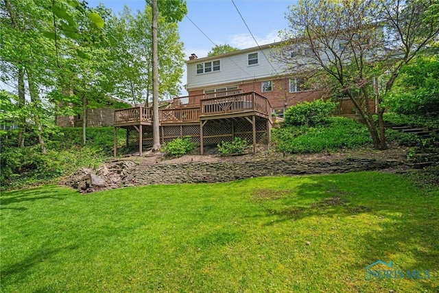 5511 Bent Oak Rd, Sylvania, OH 43560 - rear view of house featuring a wooden deck, a yard, and a chimney