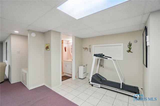 29030 Hufford Rd, Perrysburg, OH 43551 - exercise area with a paneled ceiling, baseboards, light tile patterned floors, and recessed lighting