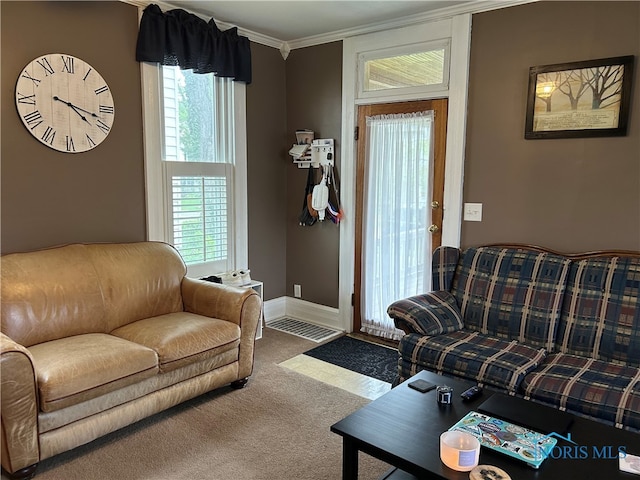 854 Maple Ave, Findlay, OH 45840 - living area with carpet, ornamental molding, and baseboards