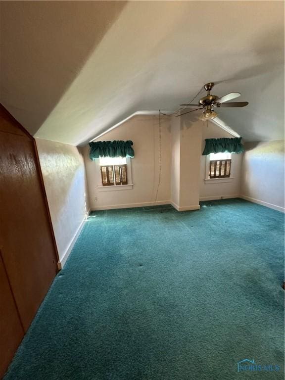 211 S Keyser St, Holgate, OH 43527 - additional living space with vaulted ceiling, carpet, a ceiling fan, and baseboards