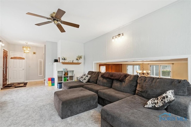 1639 Brookside Dr, Findlay, OH 45840 - carpeted living area featuring a chandelier and a ceiling fan
