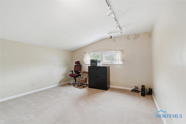 1639 Brookside Dr, Findlay, OH 45840 - misc room with light colored carpet, lofted ceiling, baseboards, and rail lighting