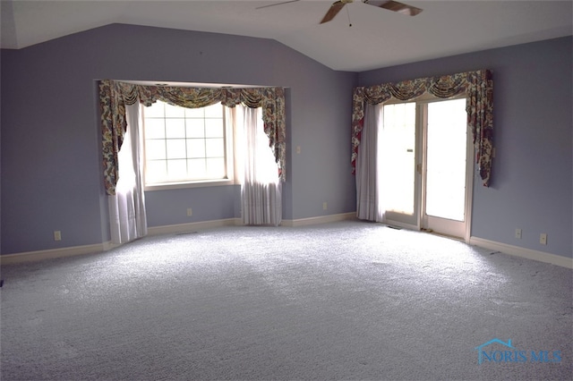 1527 S Ct, Findlay, OH 45840 - unfurnished room with a ceiling fan, vaulted ceiling, carpet flooring, and baseboards