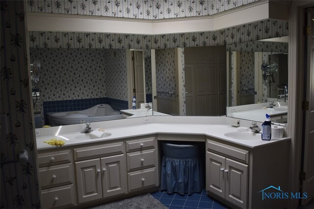 1527 S Ct, Findlay, OH 45840 - full bath featuring tile patterned floors, double vanity, and wallpapered walls