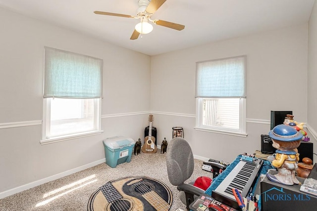 210 Willamont Rd, Toledo, OH 43612 - home office featuring carpet, baseboards, and ceiling fan