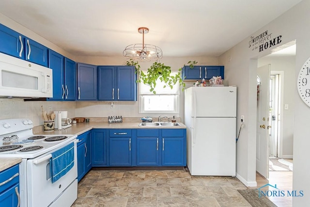 210 Willamont Rd, Toledo, OH 43612 - kitchen with white appliances, blue cabinets, a sink, and light countertops