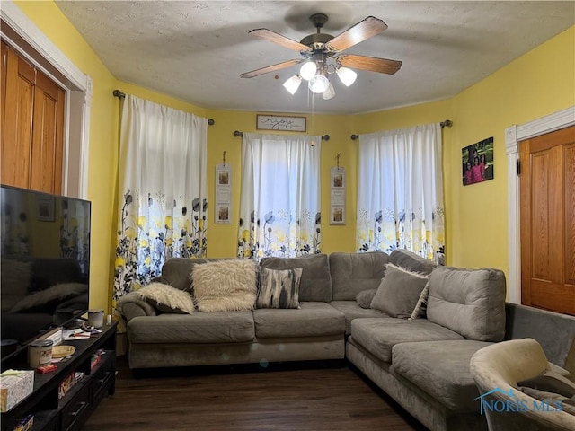 1023 Buckland Ave, Fremont, OH 43420 - living area with ceiling fan and dark wood-style flooring