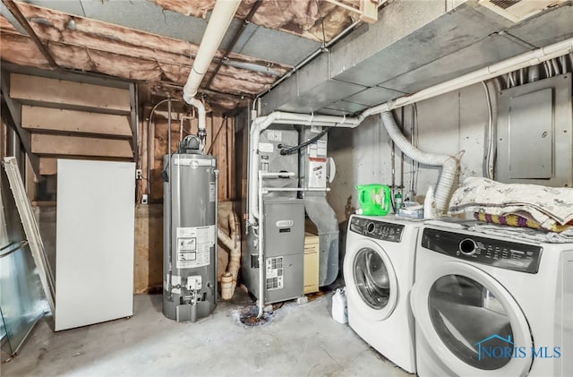 5956 E Pembridge Dr, Toledo, OH 43615 - unfinished basement with water heater, electric panel, washer and clothes dryer, and heating unit