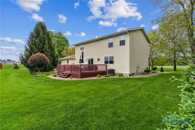 8012 County Highway 55, Upper Sandusky, OH 43351 - rear view of property with a deck, a yard, and central air condition unit