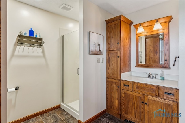 8012 County Highway 55, Upper Sandusky, OH 43351 - full bathroom featuring baseboards, a shower stall, and vanity