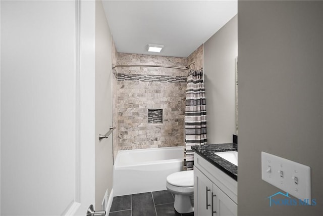 9575 Newbury Ln, Whitehouse, OH 43571 - bathroom featuring tile patterned flooring, toilet, vanity, and shower / bath combination with curtain