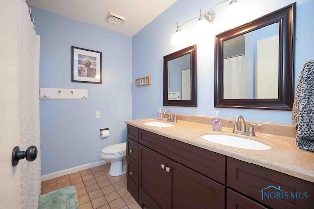 2057 Windsor Pl, Findlay, OH 45840 - bathroom with toilet, tile patterned flooring, double vanity, and baseboards