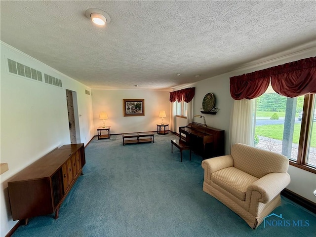 230 Orchard Ln, Upper Sandusky, OH 43351 - carpeted living room featuring a textured ceiling