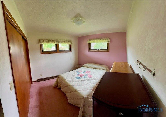 230 Orchard Ln, Upper Sandusky, OH 43351 - bedroom featuring carpet flooring, a textured ceiling, a closet, and baseboards
