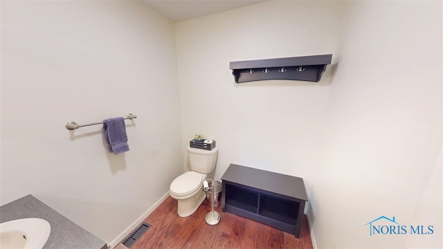 1875 State Route 101, Clyde, OH 43410 - half bathroom featuring toilet, wood finished floors, baseboards, and vanity