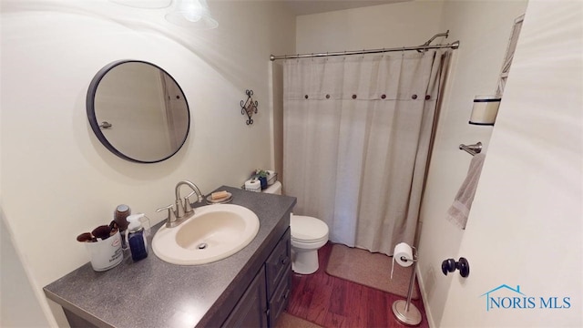 1875 State Route 101, Clyde, OH 43410 - bathroom with vanity, wood finished floors, toilet, and curtained shower