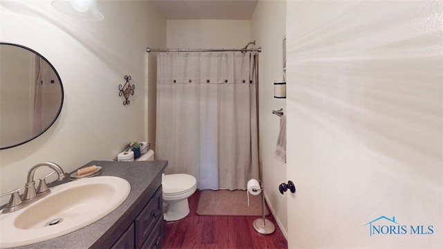 1875 State Route 101, Clyde, OH 43410 - bathroom with wood finished floors, toilet, vanity, and curtained shower