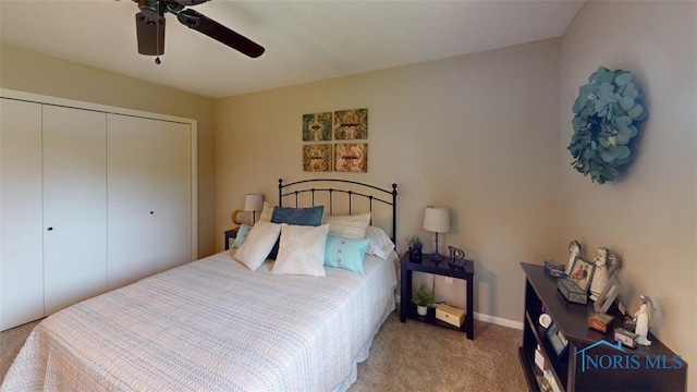 1875 State Route 101, Clyde, OH 43410 - carpeted bedroom with a closet, a ceiling fan, and baseboards