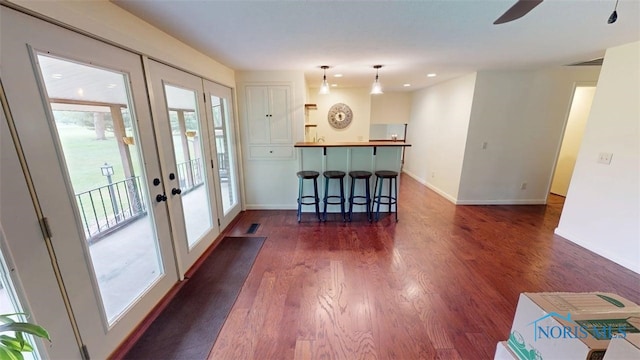 1875 State Route 101, Clyde, OH 43410 - entryway with french doors, dark wood-style flooring, baseboards, a ceiling fan, and recessed lighting