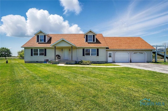 5450 Twp Rd 69, Tiffin, OH 44883 - new england style home featuring crawl space, driveway, an attached garage, a front yard, and a shingled roof