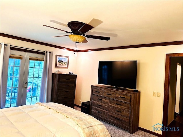 41 Salome Cir, Bluffton, OH 45817 - bedroom featuring access to outside, carpet flooring, baseboards, french doors, and ceiling fan