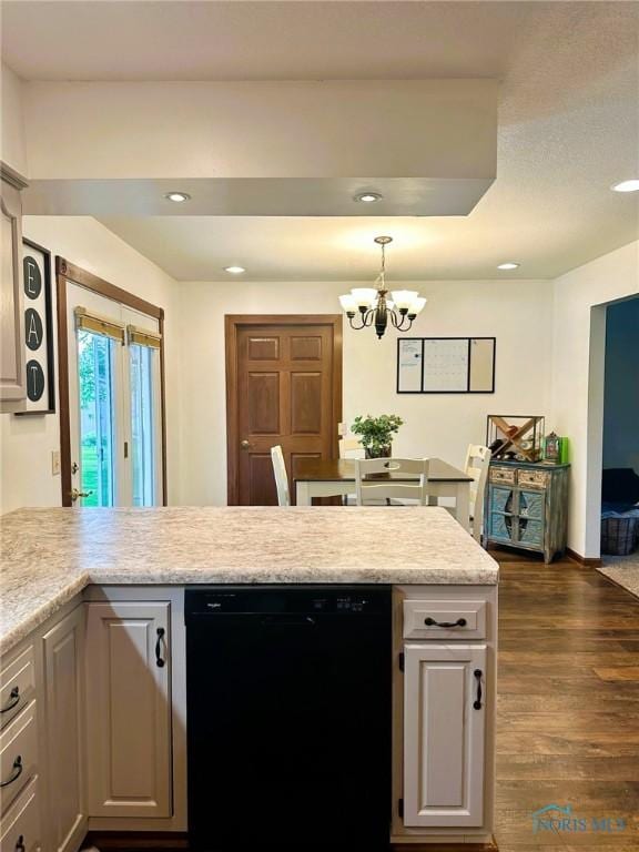 41 Salome Cir, Bluffton, OH 45817 - kitchen with dishwasher, a chandelier, dark wood-style flooring, light countertops, and recessed lighting