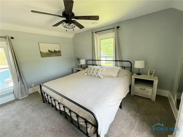 129 Stahl St, Bradner, OH 43406 - bedroom featuring carpet flooring, baseboards, vaulted ceiling, and a ceiling fan