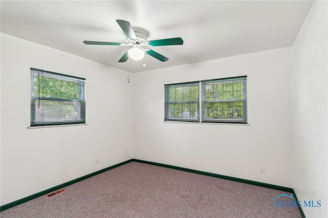 832 Maple Ln, Waterville, OH 43566 - spare room featuring plenty of natural light, carpet flooring, a ceiling fan, and baseboards