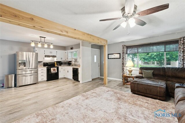 417 Indian Rd, Wauseon, OH 43567 - living room featuring plenty of natural light, light wood finished floors, a ceiling fan, and baseboards