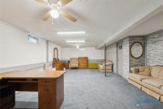 417 Indian Rd, Wauseon, OH 43567 - office area featuring carpet, a textured ceiling, and ceiling fan