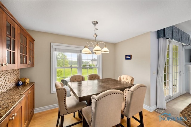 5723 Timbers Grn, Waterville, OH 43566 - dining area featuring a chandelier, light wood-type flooring, and baseboards