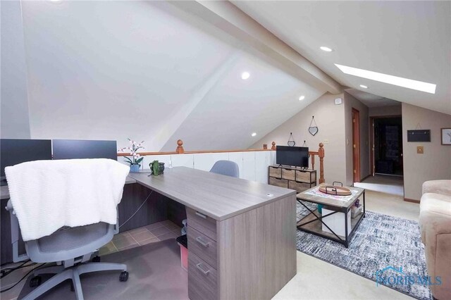2008 Rush Creek Ct, Findlay, OH 45840 - home office featuring a skylight, lofted ceiling, and recessed lighting