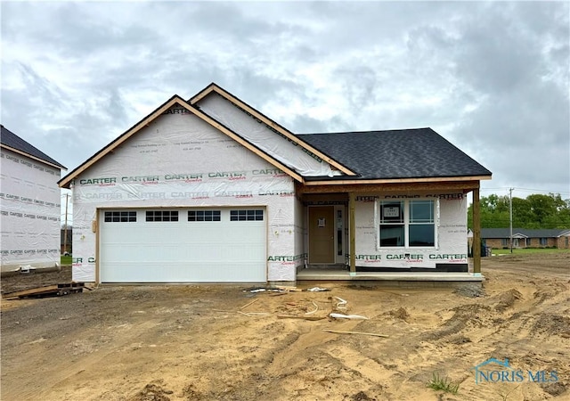 1902 Caleb Ct, Waterville, OH 43566 - property under construction with covered porch, a shingled roof, and a garage